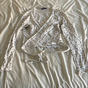 Brandy Melville Floral Wrap Blouse - White
